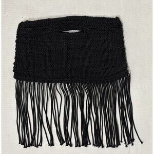 MERSEA crochet Fringe purse Black macramé soho clutch handbag bag  satchel  $115